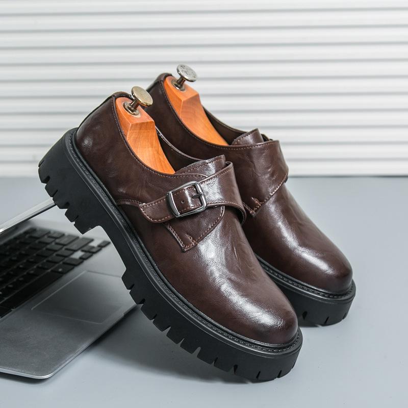 Men s Plus Size Thick-Soled Platform Leather Buckle Shoes - Spring/Autumn 2024, British Style Suit Shoes. Size 43