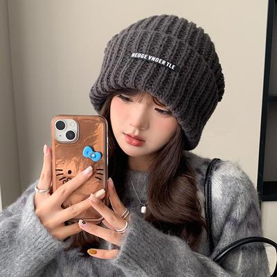 Japanische Patchwork-Wollmütze für Damen mit großem Kopfumfang und kleinem Gesicht, für den Außenbereich, Winter, Warm, Ohrenschutz, Beanie-Mütze für Herren, Strickmütze