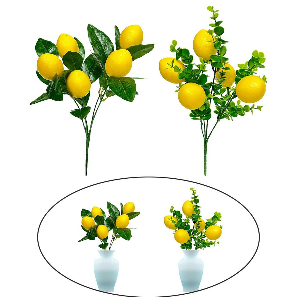 Lifelike Lemon Branch Farmhouse with Green Leaf Vivid Lemon Plant Bouquet for Indoor Outdoor Table Vase Party Garden Porch