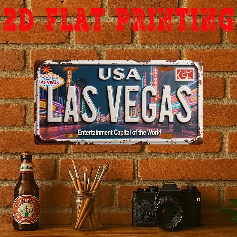 

D Flat pc Las Vegas Nevada Metal Sign Vintage Themed Wall Art with Iconic Strip Logo Retro Plaque for Bar for Cave 15x30cm(5.9x7.8inch)