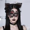 Elegant Lace Half Face Mask with Detachable Cats Ear Headband Hair Decors for Halloween Cosplay Costume Parties