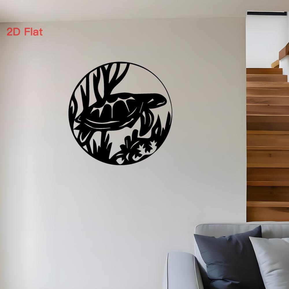 2D Flat Laser Cut Black Iron Turtle Wall Art, Ocean Theme Seaweed Marine Decor for Aquarium Fish Bathroom Wet Area Office Room