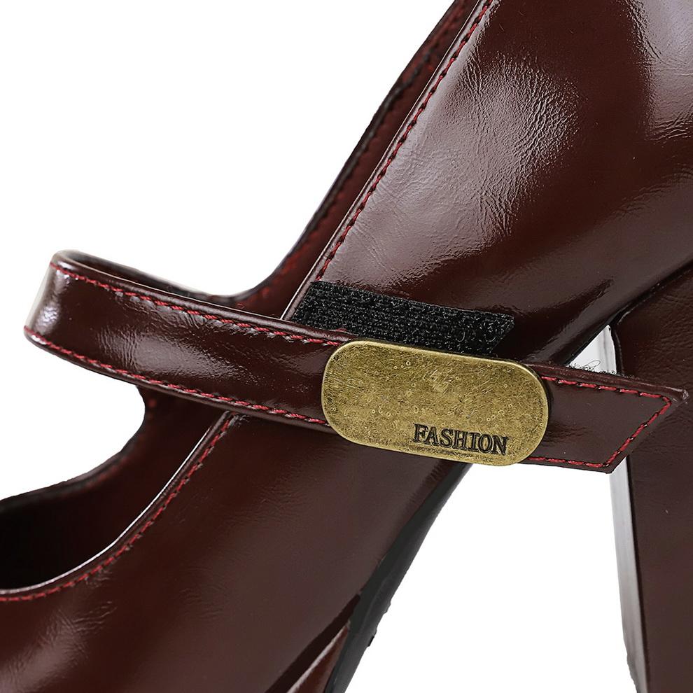 Scarpe da Donna Tacco Alto Stile Retro Europeo e Americano, Tacco Grosso, Tacco Alto, Plateau Impermeabile, Fibbia in Metallo, Cinturino Dritto, Scarpa Singola