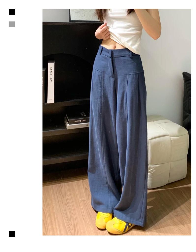 Korean Old Money Style Women's Wide-Leg Cotton Linen Pants, High-Waisted Straight Casual for Spring/Summer 2026.