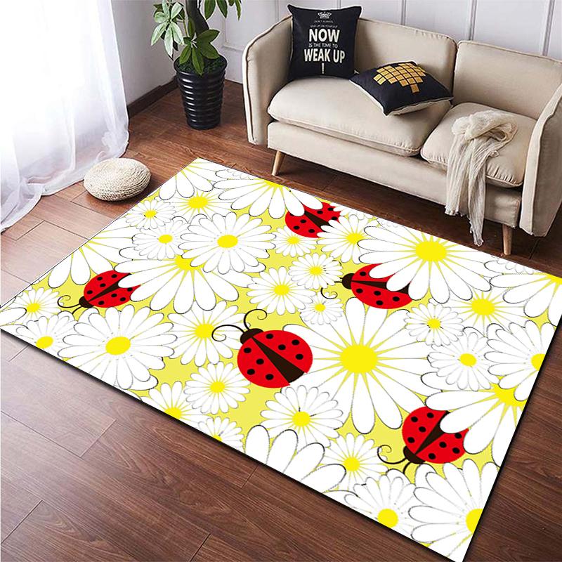 Cartoon Blume Schönes Gemälde Teppich für Wohnzimmer Großer Flächenteppich Schwarz Weicher Teppich Heimdekoration Matten Boho Teppiche