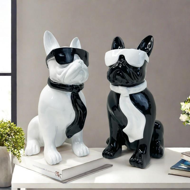 Resin French Bulldog Figurine With Ribbon Glasses Desktop Decor Home Ornament Gift Friends Family