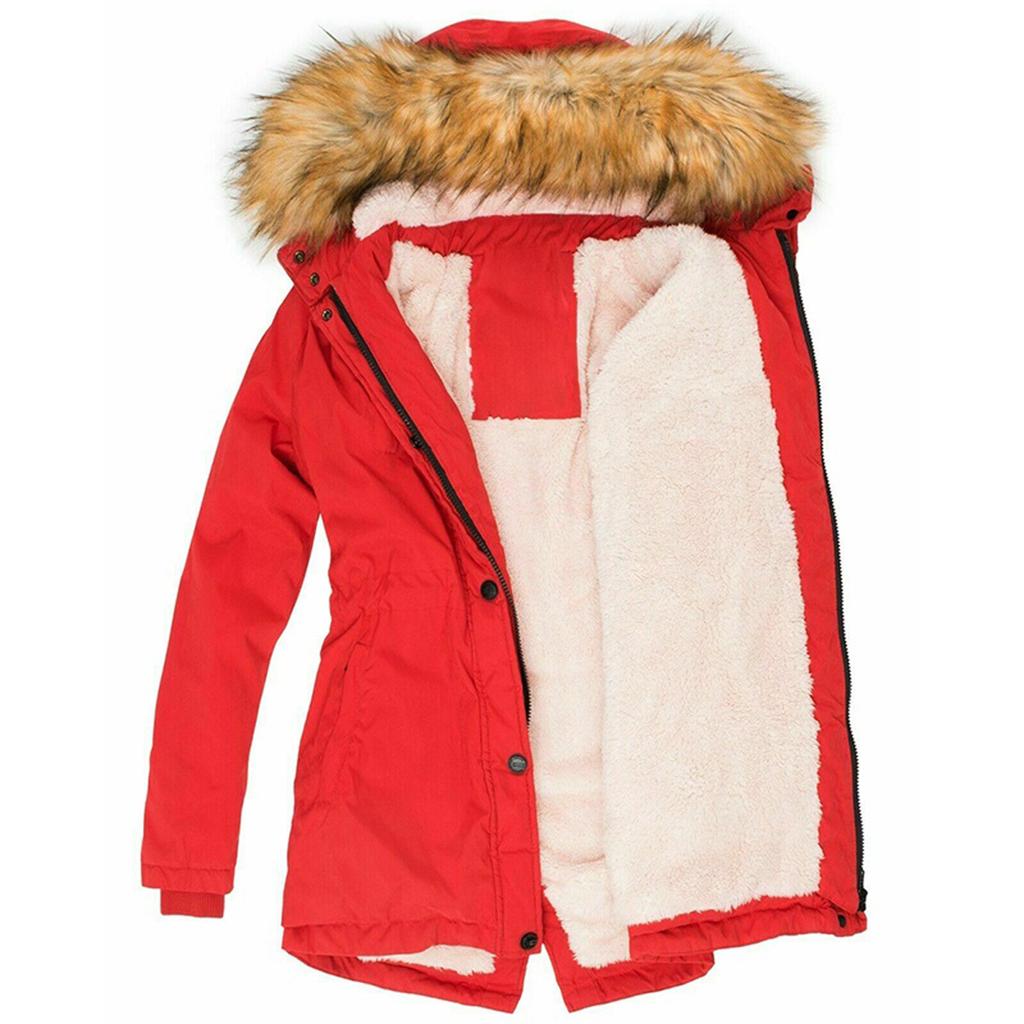 Women's Winter Warm Fur Collar Zipper Long Sleeve Slim Fit Hooded Jacket