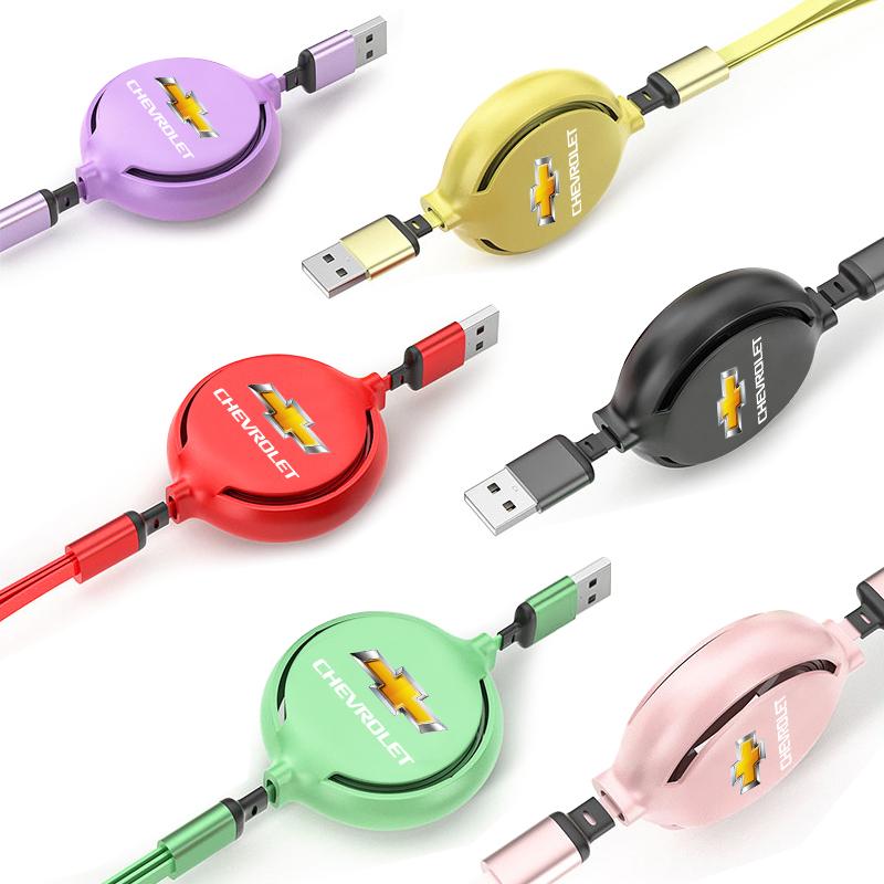 1Pcs 3 in 1 USB Car Charging Cable Retractable Charger Cable For Chevrolet Sail Onix Corsa Aveo Captiva Sonic Spark S10 Tracker Trax Colorado Malibu