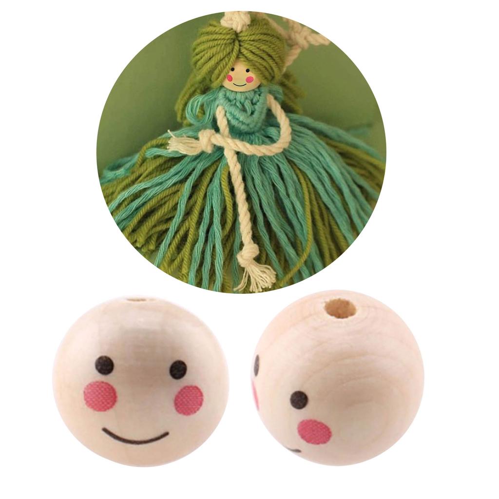 100pcs Smiling Face Wood Bead Spacer Beads Loose Bead for Jewelry Making DIY Handmade Craft Beads with Hole Accessories