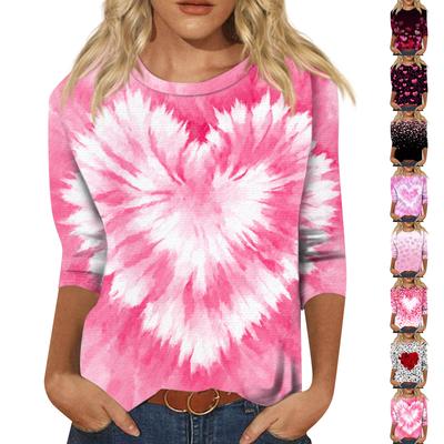 Women's Fashion Casual Round Neck 3/4 Sleeve Loose  Printed T-Shirt Ladies Top