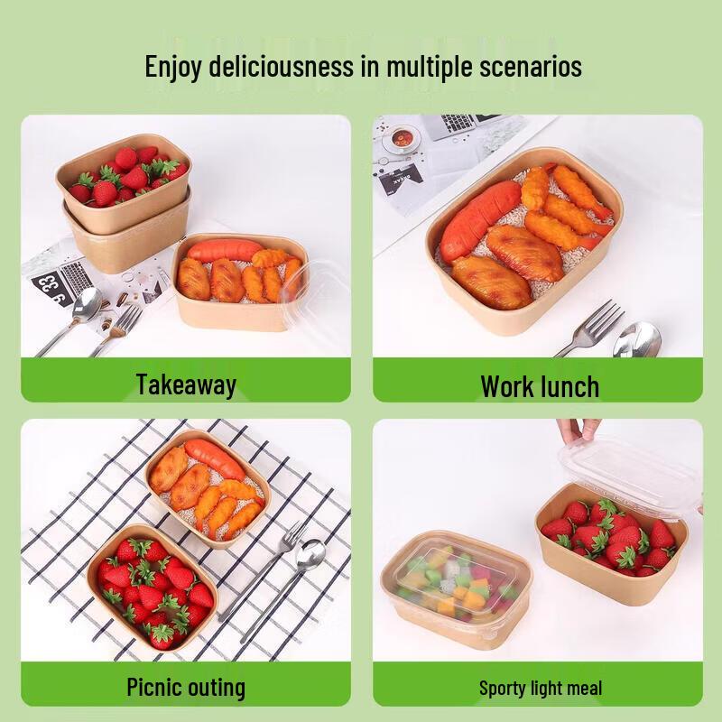 ZLIII 1000ml Rectangular Kraft Paper Takeaway Containers