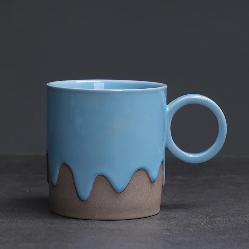 Vintage Glasierte Kaffeetasse und Untertasse Set Grobkeramik Latte Zuhause Kreativer Keramikbecher Wasserbecher Dekoration Heimtasse 200ML