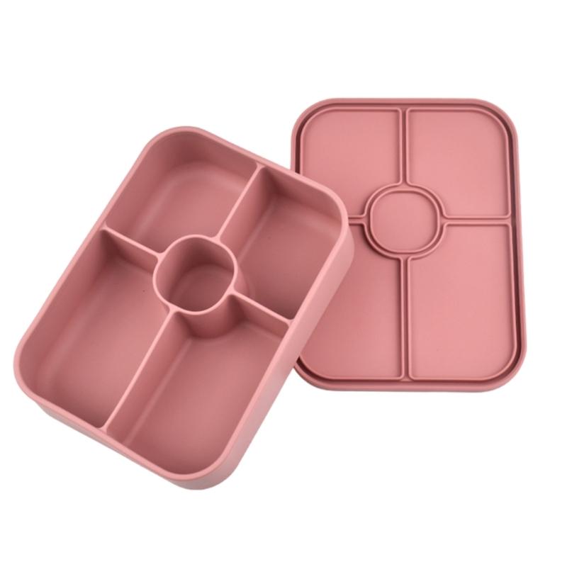 

5 Compartment Silicone Lunch Box With Detachable Sauce Container Leak proof Microwave Safe Bentos Box For Office School рожевий