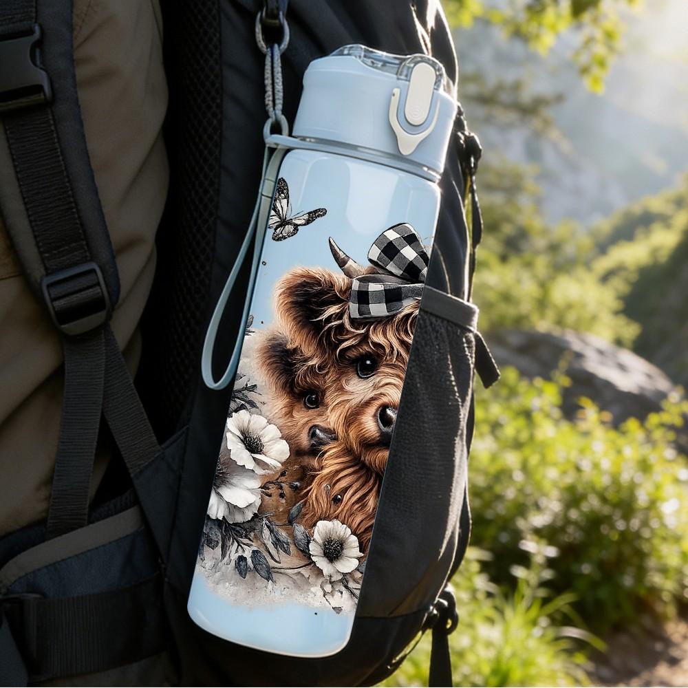 1PC Bear Deer Wildlife Forest Animal Print 750ml Color Plastic Sports Water Bottle Leakproof Flip Straw Lid Suitable for Sports Office Home Use