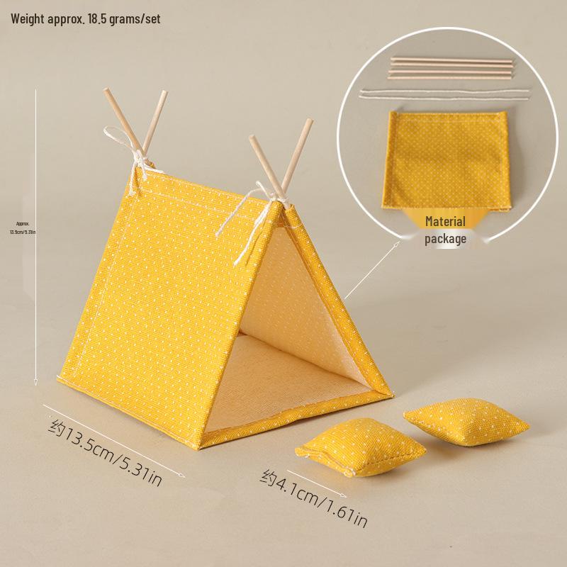 Miniature Dollhouse Camping Tent Set with Pillow & Picnic Props