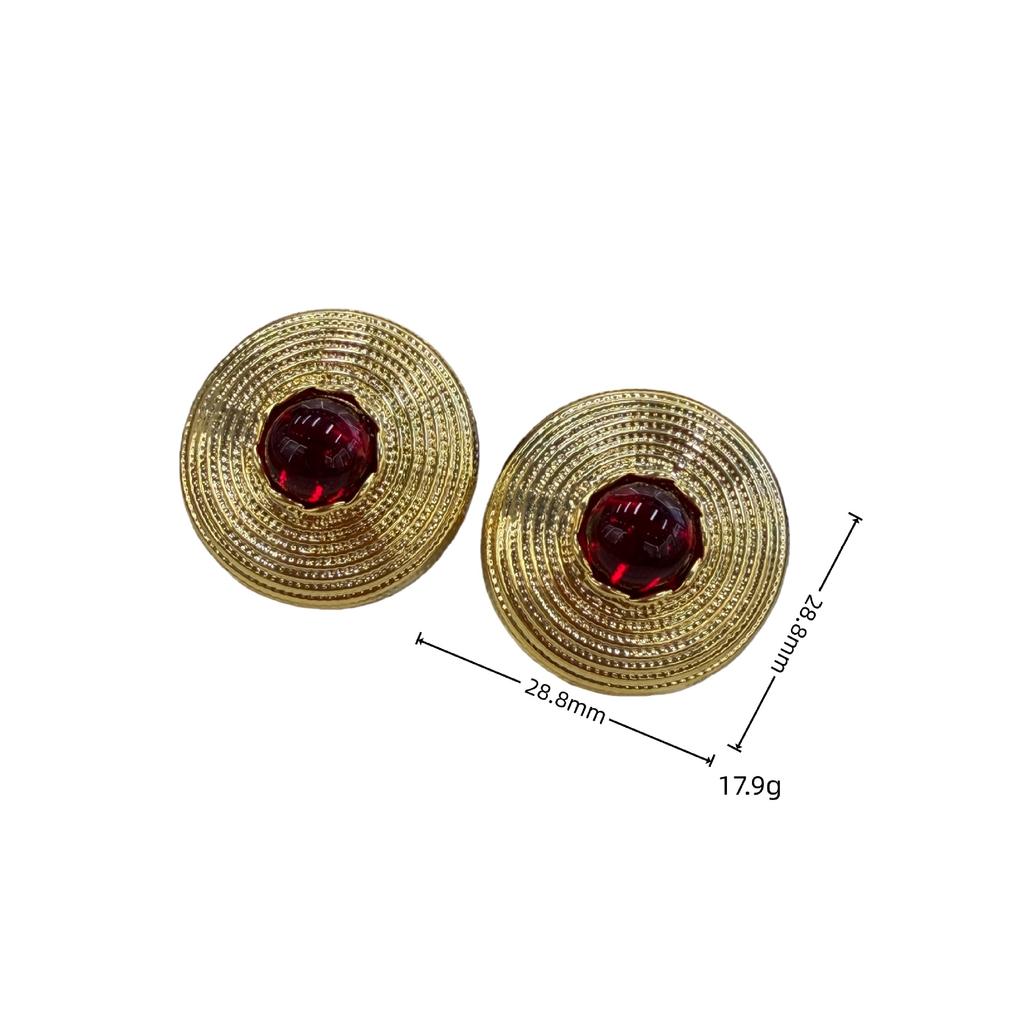 Personalized Retro Coil Stud Earrings, High-End Women'S Light Luxury Court Style Inlaid Red Earrings, Earrings.