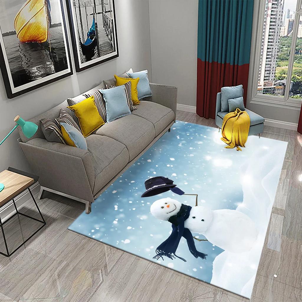 Lovely Cartoon Snowman Carpet Snowflake Rug Winter Snow Print Area Rugs Door Mat Yoga Mats Kids Bedroom Living Room Flat Mat