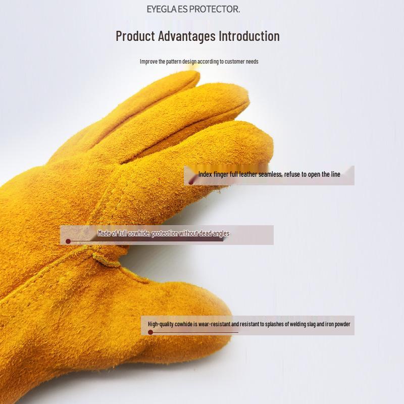 High-Temperature Resistant Cowhide Welding Gloves - Soft, Wear-Resistant, and Anti-Scald Protection for Welders.