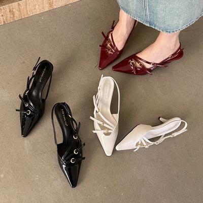 Sandales à boucle tendance pour femmes, chaussures à bride arrière, peu profondes, à bout pointu et à talons fins, nouvelle collection été 2024