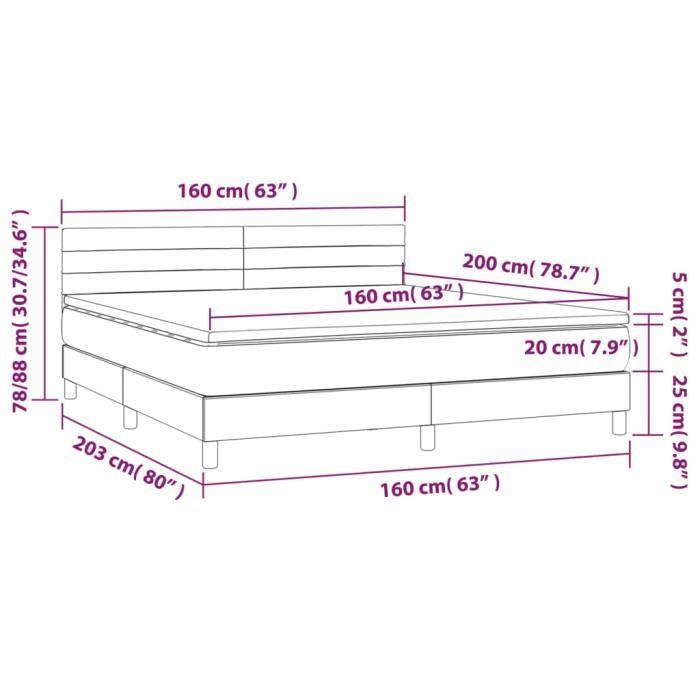 3141372 vidaXL Lit à sommier tapissier et matelas Gris foncé 160x200cm Velours