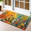 Vibrant Floral Cat Garden Doormat Entrance Rug Welcome Mat Cute Animal Boho Style Home Decor Waterproof House Mat