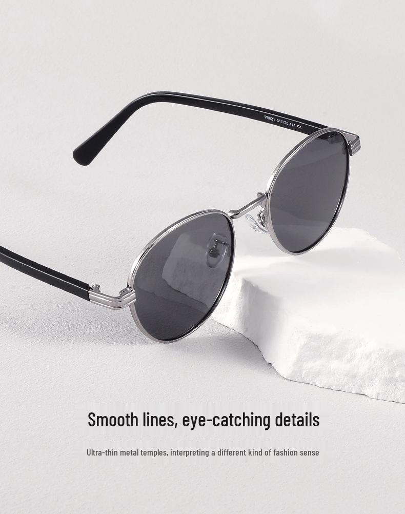 Retro Hong Kong Style Polarized Metal Sunglasses - Versatile High-End Streetwear