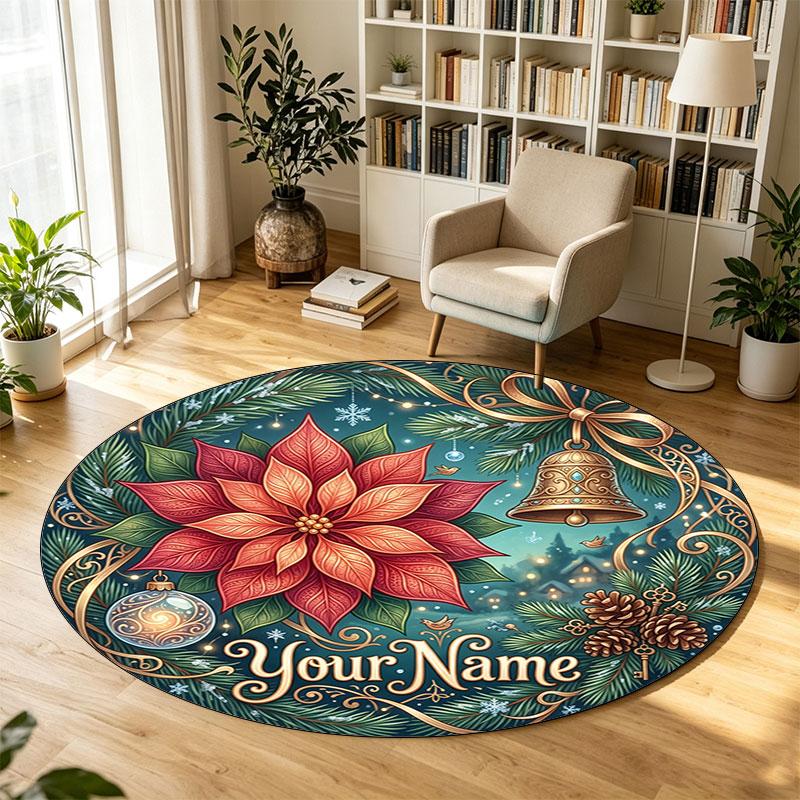 Christmas (45) Theme Circular Crystal Velvet Carpet Customized Name & Text Round Soft Floor Rug For Living Room Bedroom Decor