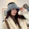 Autumn and Winter New Mixed-color Striped Knitted Hat Plush Bucket Hat Women's Warm Versatile Washbasin Hat