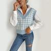 YYFS Women's Fashion Casual Houndstooth Print Autumn Winter Sleeveless V-Neck Sweaters