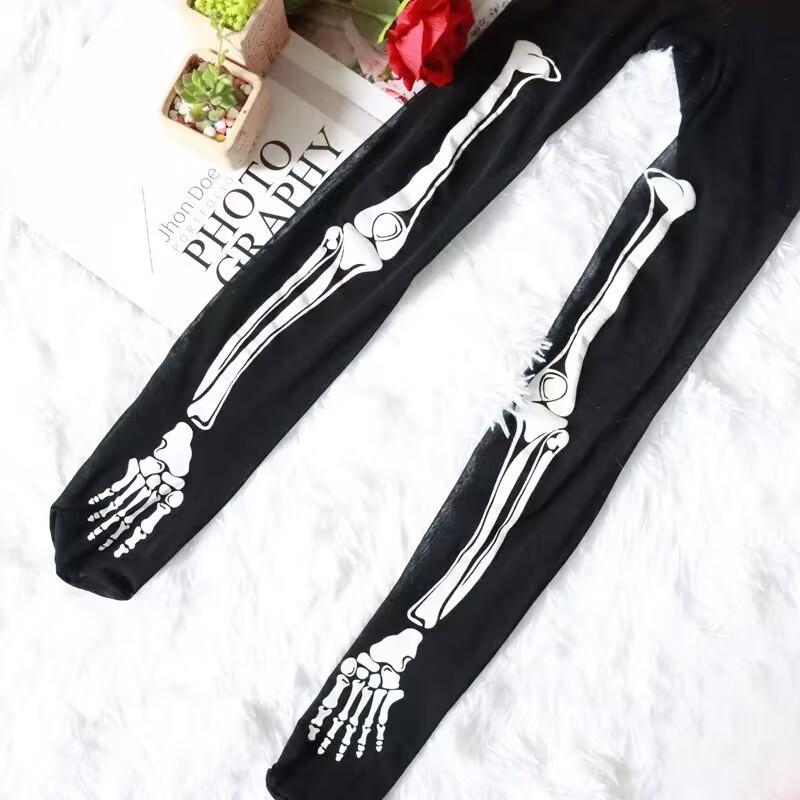 Women's Black Skeleton Print Tights for Casual and Costume Wear