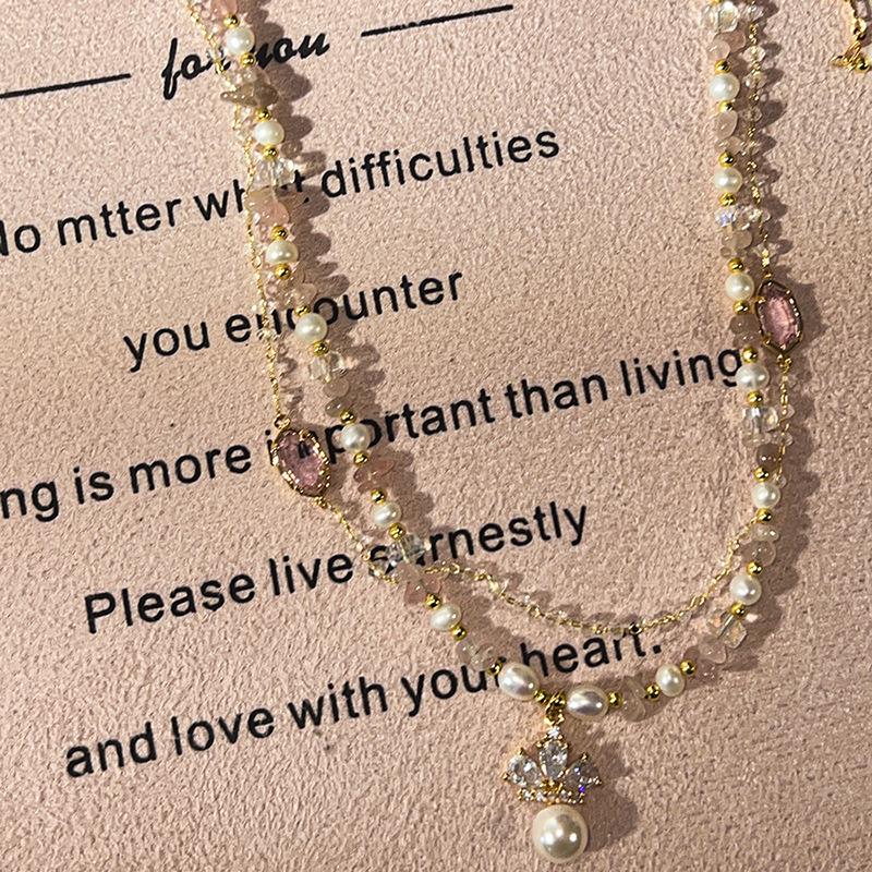 French pearl crown water drop double-layer necklace niche light luxury temperament neck chain high-end design neck jewelry women