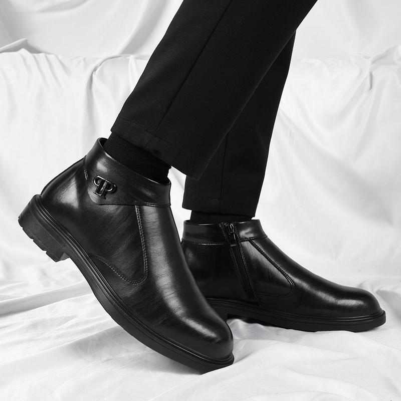 Classic Black Men's Leather Boots Business Casual High Top Dress Shoes Man High Quality Zipper Ankle Boots Men Botas Para Hombre