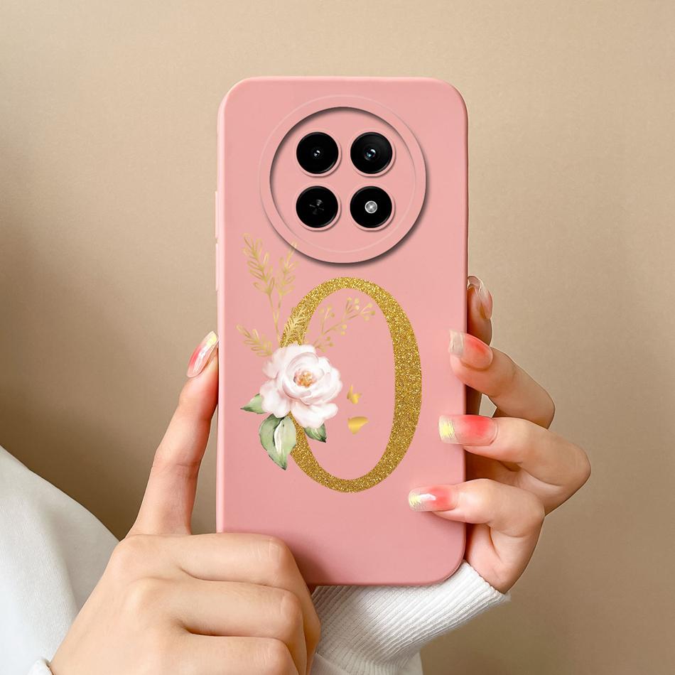 Cases For OPPO Realme12 12x 5G Elegant Rose Letter Soft Liquid Silicone Lens Protective Back Covers For Realme 12 X Bumper Funda