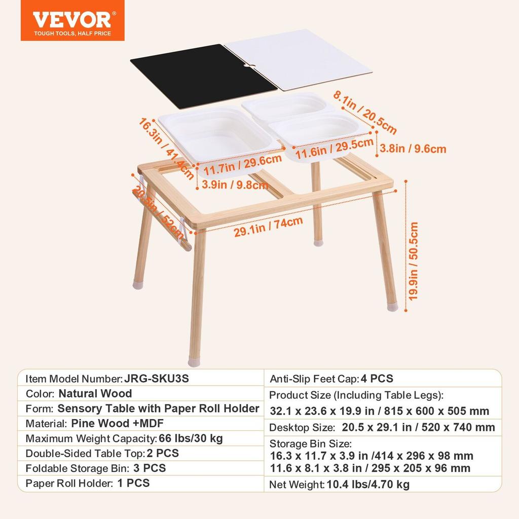 Kids Sensory Table Sand Water Play Table with 1 Paper Roll 3 Storage Bins