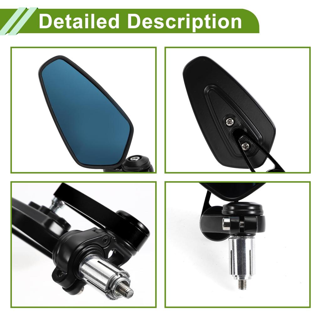HOPESPANNER Universal Motorcycle Rear View Mirror Adjustable Side Rear View Mirror Aluminum Alloy 1 Set Black M6 Prismatic Shape