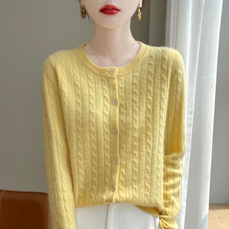 Cardigans Femininos Outono Inverno Gola O Suéter Sólido Primavera Manga Longa Abotoamento Simples Tricô Cardigans Brancos Jumper