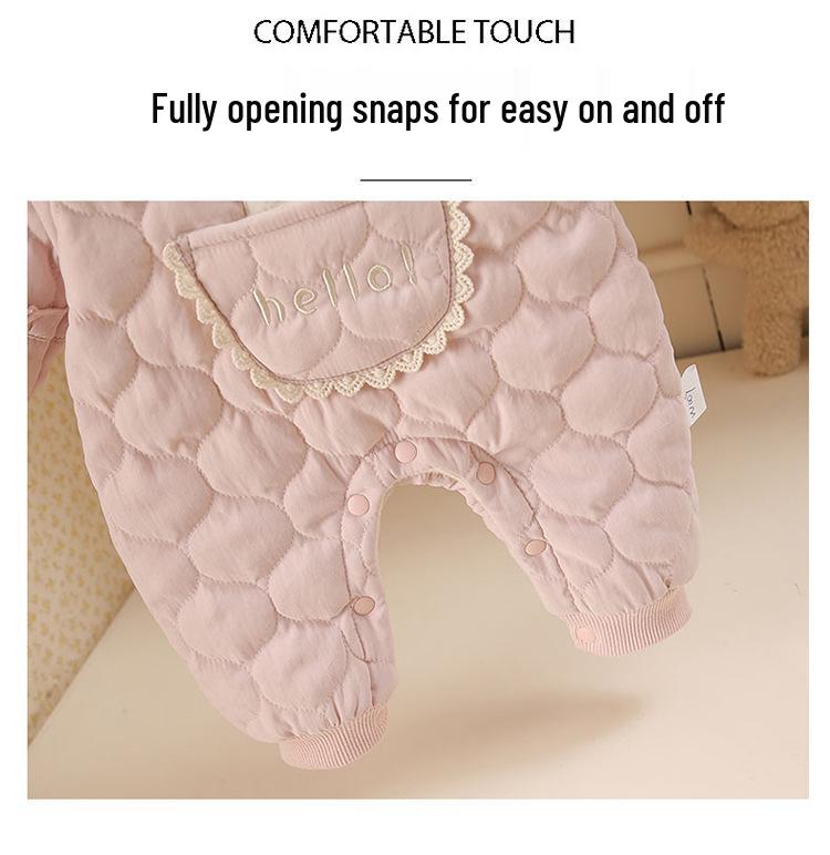 Różowy kombinezon bawełniany dla niemowląt z kieszonkowym króliczkiem, z podszewką z polaru, ciepłe okrycie wierzchnie na jesień/zimę dla noworodków.