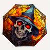 Halloween Hexe Totenkopf Buntglas Fensteraufkleber Regenschirm, Tragbarer 3-fach Kompakter Regenschirm, Weihnachtsgeschenk ES459