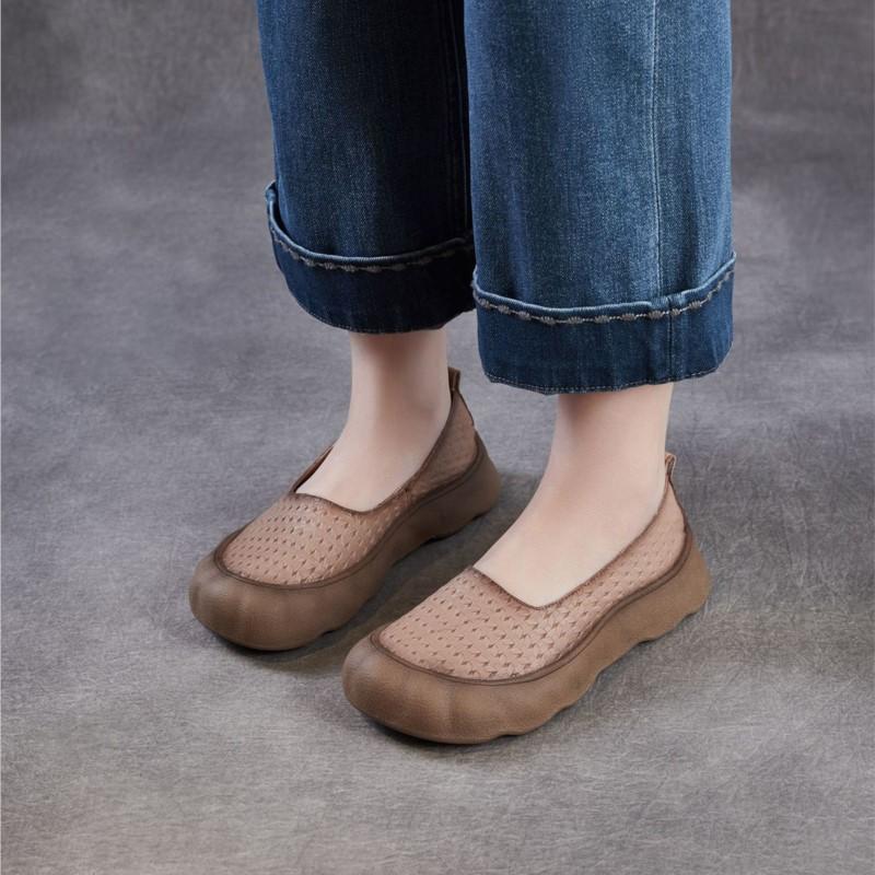 Johnature Genuine Leather Woven Retro Soft Soled Loafers Comfortable Shallow Women's Slip-on Shoes