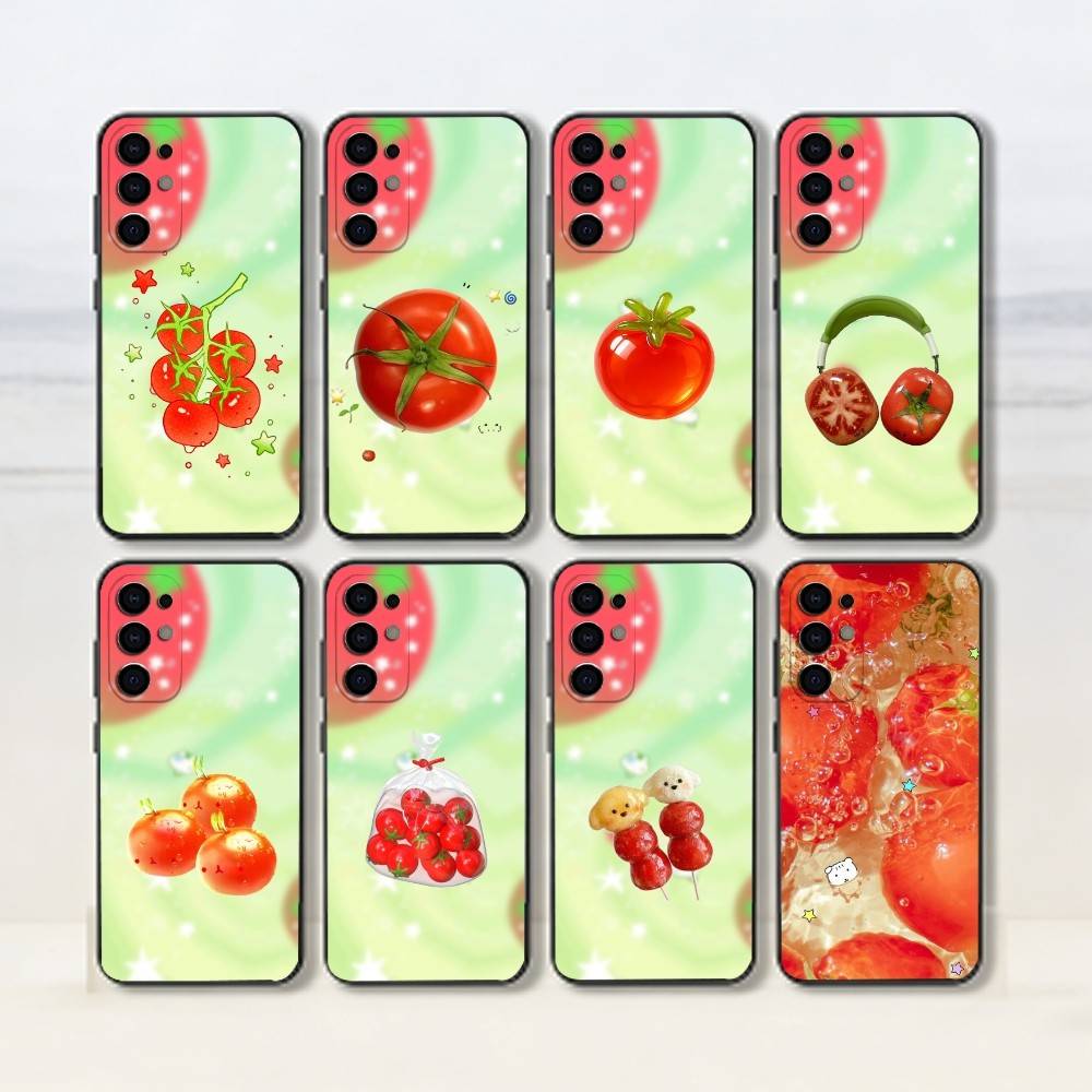 Tomato Cartoon Cute Creative Phone Case For Samsung S25,S24,S21,S22,S23,S30,Ultra,S20,Plus,Fe,Soft Silicone Black Cover