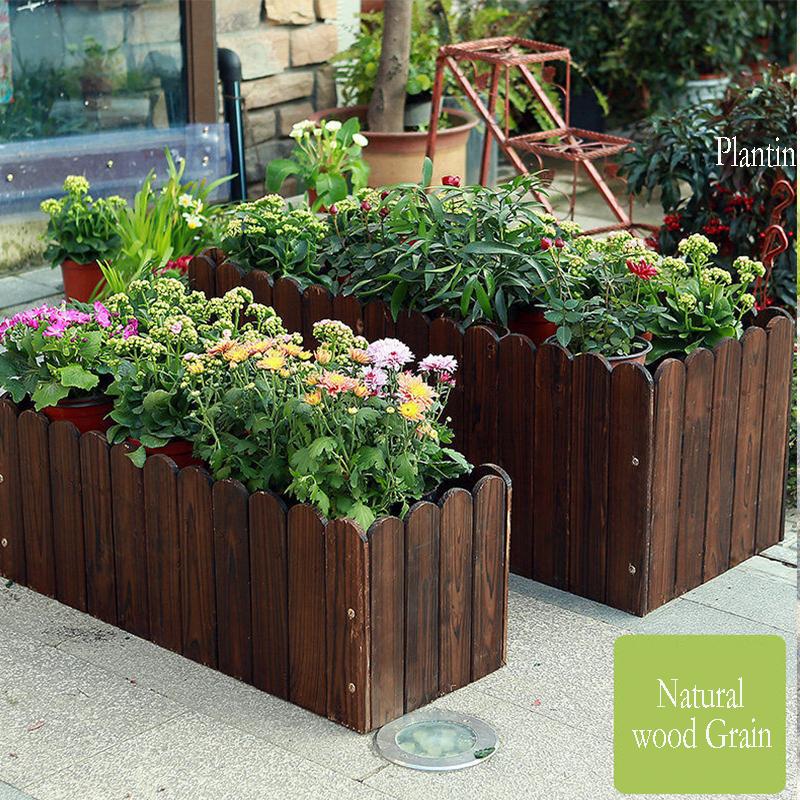 Anticorrosive Wooden Flower Box Rectangular Flower Pot Balcony Vegetable Pot Carbonized Solid Wood Planting Box Flower Groove