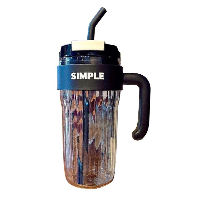 

M-Modern-Simple Large Capacity Handy Plastic Cup Girl Office Mug Handle Straw Water Cup Couple Drinking Cup чёрный