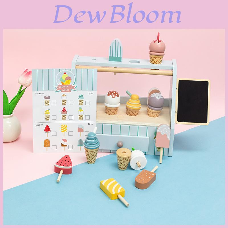 Fun Wooden Simulation Ice Cream Shelf Model Children Toy Set For Kids With Pretend Food And Sensory Development