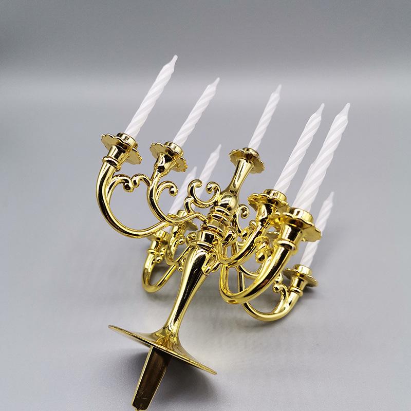 

Подсвечник для выпечки в европейском стиле, романтическая атмосфера, богатая золотая и серебряная нить, свеча для дня рождения с подставкой Golden candle holder + white candle