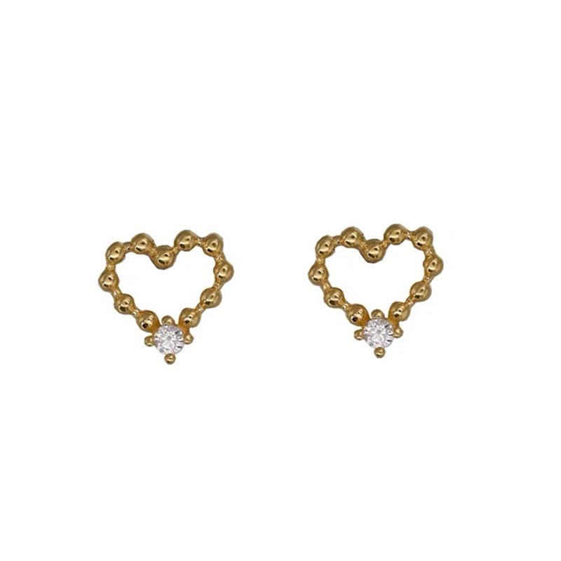 Mini Heart Earrings for Girls - Exquisite Japanese Korean Style with Small Diamond Accent