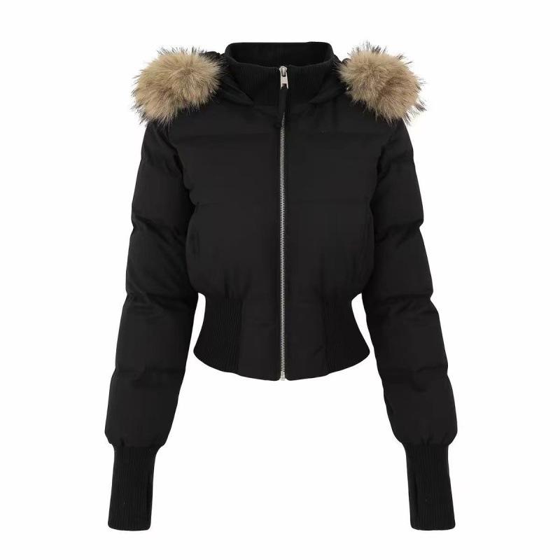 Rosa Kapuze kurze Taille Daunen Baumwolle Kleidung Damen Winter Neu Großer Pelzkragen Kurzer Baumwollmantel Kleiner Mann