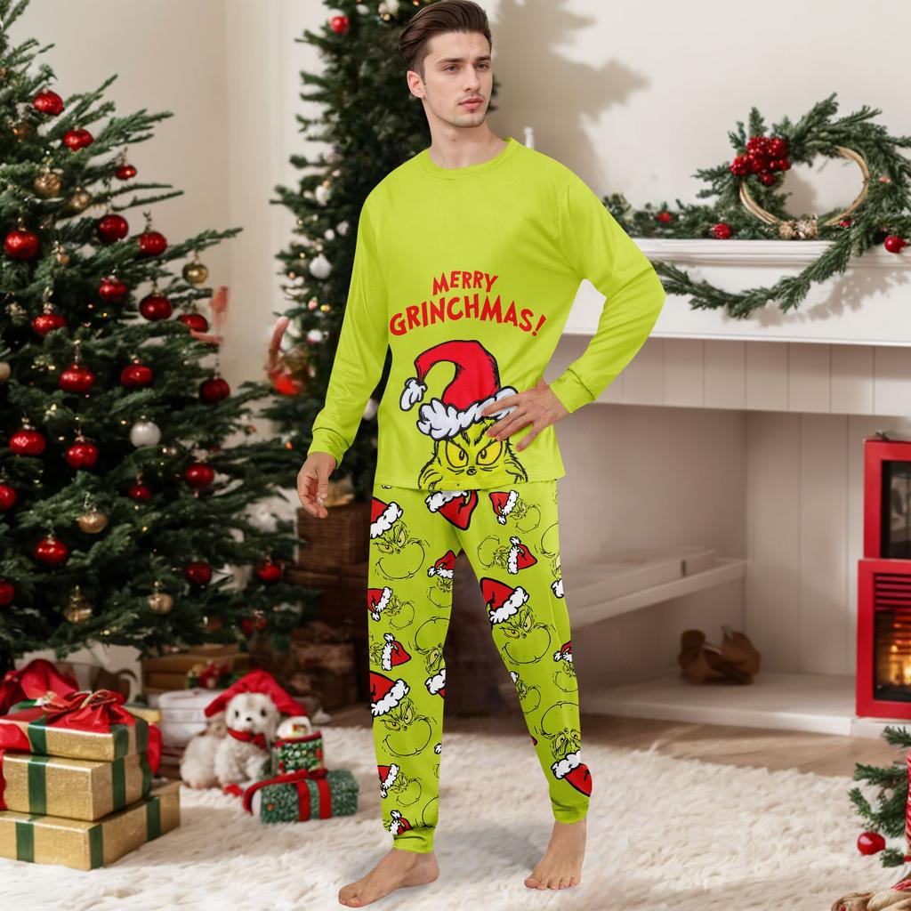 Print Cute Family Set Pajamas, Home Clothes, Family Set Long Sleeve Top Pants Set