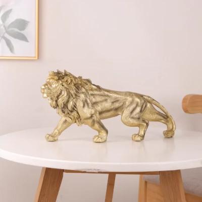 Goldener Löwenkönig Harz Dekoration Haus Büro Schreibtisch Tier Statue Wohnzimmer Dekor Zubehör
