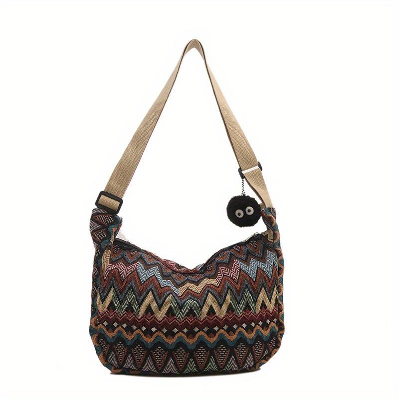 Wave Pattern Design Crossbody Bag for Women Canvas Shoulder Bag, Versatile College Students Dumplings Bag