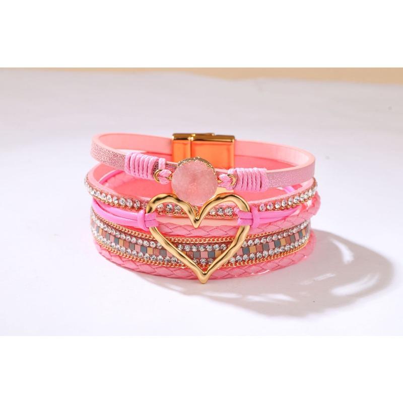 Boho Style Cross Bracelet, Light Luxury Micro-diamond Magnetic Buckle Bracelet, PU Leather Bracelet